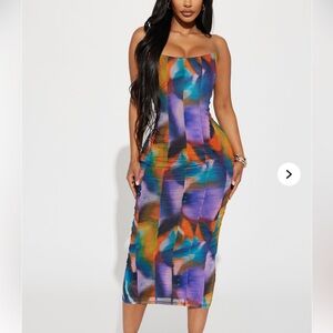 Multicolor Abstract Print Midi Dress